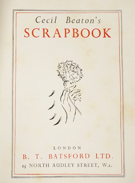 Beaton, Cecil - Scrapbook, 1st edition, 2nd printing, 4to, with illustrations, some in colour, yellow cloth with unclipped pictorial d/j, ink presentation inscription to front fly leaf, dated Christmas 1937, Batsford, 19